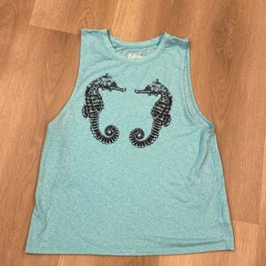 Tokyo Darling Teal T-Shirt Seahorses Size Large